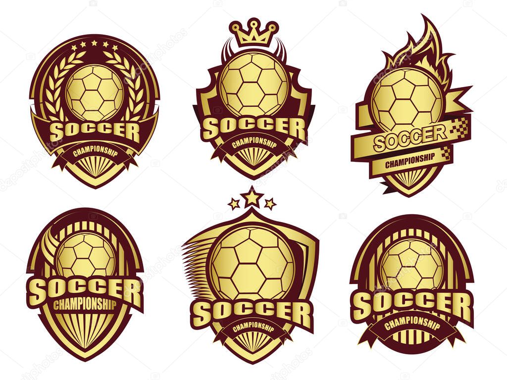 Illustration of golden soccer symbol set