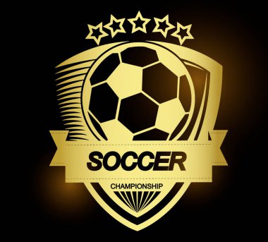 Illustration of golden soccer symbol or label and logo
