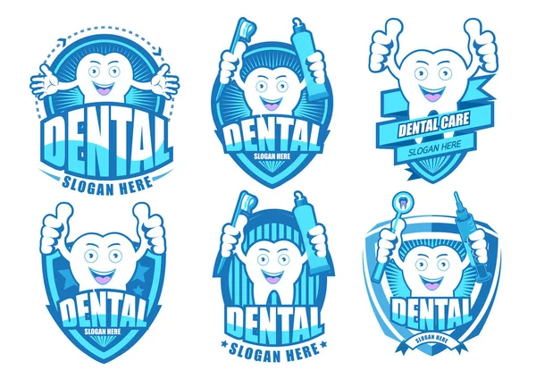 Cartoon Smiling Tooth Symbol Set Happy Smile Concept — Stockvektor