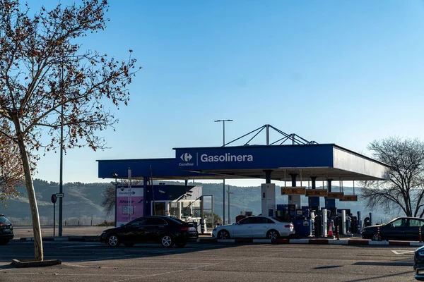 Rivas Vaciamadrid Diciembre 2021 Gasolinera Colores Azules Empresa Francesa Carrefour — Foto de Stock