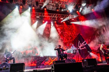 Alman müzik grubu Powerwolf 'un Power Metal konseri, Villena, Alicante' deki Rock Efsaneleri Festivali 'nin XV versiyonunda.
