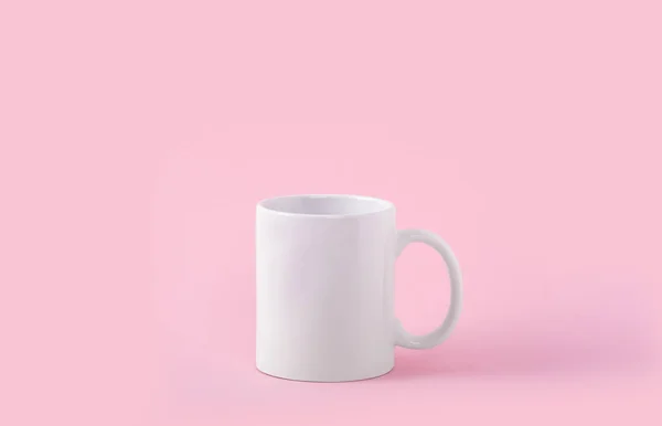 Mockup Witte Koffiebeker Mok Een Roze Achtergrond Met Kopieerruimte Blanco — Stockfoto