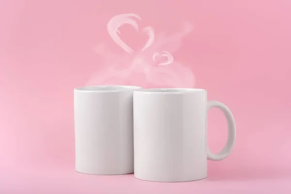 Mockup Weiße Kaffee Zwei Tassen Oder Tasse Auf Einem Rosa — Stockfoto
