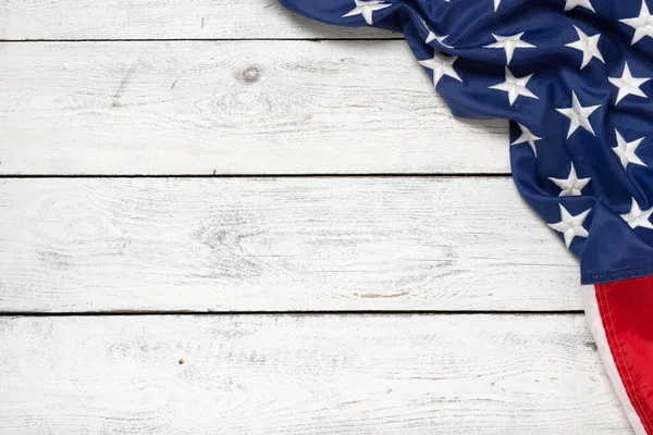 Flach Lag Die Usa Flagge Auf Weißem Holzbrett Vintage Hintergrund — Stockfoto
