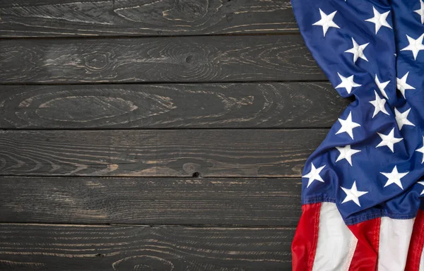 Flach Lag Die Usa Flagge Auf Schwarzem Holzbrett Vintage Hintergrund — Stockfoto
