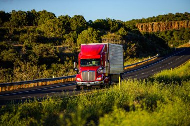 Arizona, ABD - 2020: Amerikan kamyonları. Amerika 'da yollar, mal teslimatı. Nakliye işi.