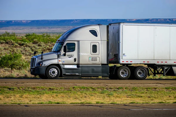 Arizona, Amerika Serikat Mei 2020: Truk dengan kontainer di jalan raya, konsep transportasi kargo. — Stok Foto