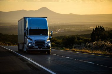 Arizona, ABD - 2020: Amerikan kamyonları. Amerika 'da yollar, mal teslimatı. Nakliye işi.