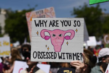 Los Angeles, California, USA - May 14, 2022: Protesters rally for abortion rights in California and across the U.S. Women gathered at an abortion rights rally in downtown Los Angeles.