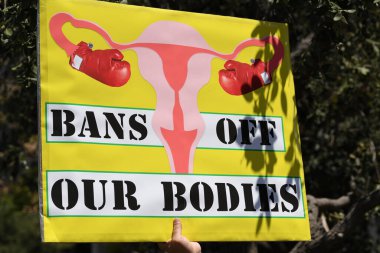 Los Angeles, California, USA - May 14, 2022: Protesters rally for abortion rights in California and across the U.S. Women gathered at an abortion rights rally in downtown Los Angeles.