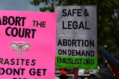 Los Angeles, California, USA - May 14, 2022: Protesters rally for abortion rights in California and across the U.S. Women gathered at an abortion rights rally in downtown Los Angeles.