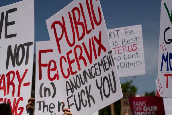 Los Angeles, California, USA - May 14, 2022: Protesters rally for abortion rights in California and across the U.S. Women gathered at an abortion rights rally in downtown Los Angeles.