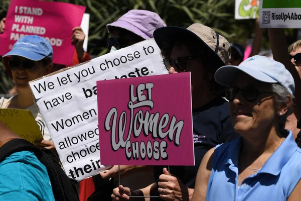 Los Angeles, California, USA - May 14, 2022: Protesters rally for abortion rights in California and across the U.S. Women gathered at an abortion rights rally in downtown Los Angeles.
