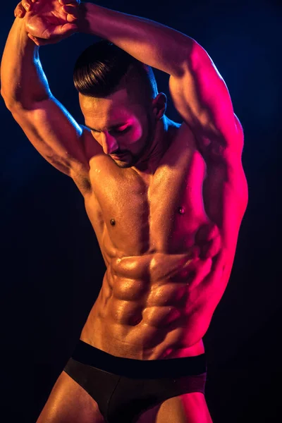 Man Bodybuilder Muscular Guy Doing Exercises Male Model — Photo