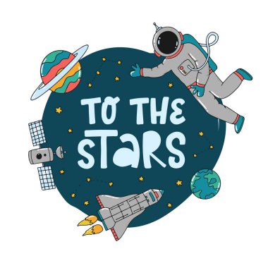 Uzay karalamalarıyla süslenmiş yıldızlara yazılmış sevimli harfler. Çocuk kıyafetleri, bebek odası posterleri, tebrik kartları, şablonlar vs. için iyidir. EPS 10