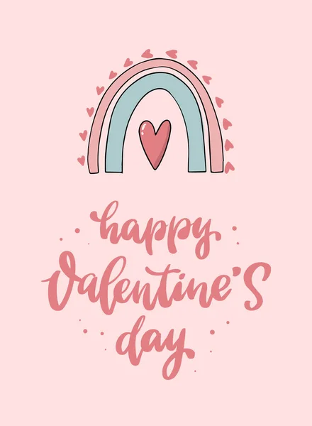 Happy Valentine Day Calligraphy Quote Deocrtaed Cute Rainbow Posters Cards — Fotografia de Stock