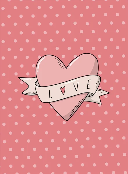 Roztomilý Valentýn Blahopřání Zdobené Ručně Kreslené Srdce Slovo Láska Růžové — Stock fotografie