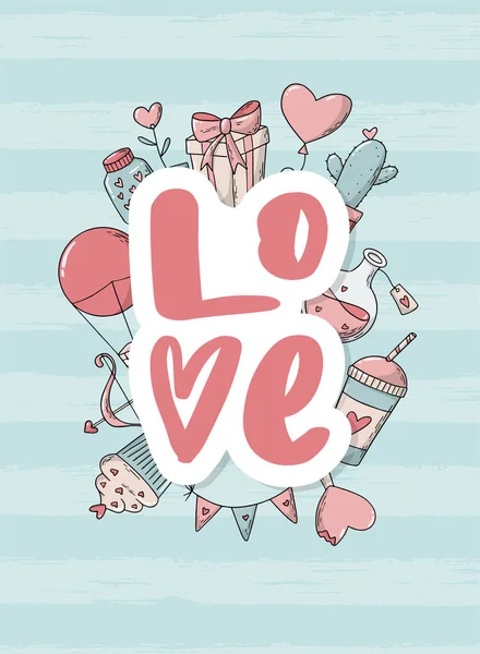 Creative Lettering Quote Love Decorated Doodles Striped Background Good Valentine — Foto Stock