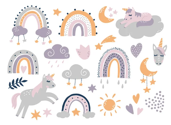 set of scandinavian nursery decor elements. Good for stcikers, prints, paper craft, scrapbooking, planners, wall art, etc. EPS 10