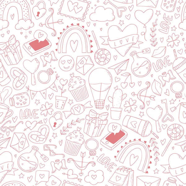 Cute Seamless Pattern Hand Drawn Doodles Valentine Day Good Wrapping — ストックベクタ