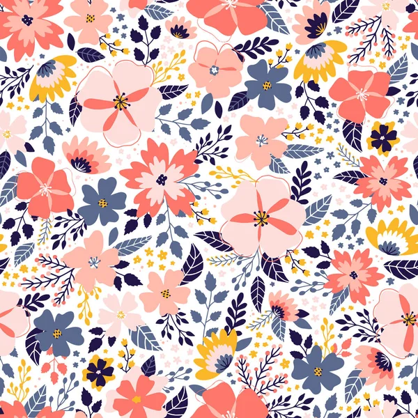 Seamless Pattern Abstract Flowers Leaves Branches White Background Good Textile — Stockvector