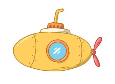 Çizgi filmdeki el yapımı sarı denizaltı, karalama tarzı. Çocuk kıyafetleri, süblimleşme, bebek odası posterleri, baskılar, kartlar, çıkartmalar vs. için iyidir. EPS 10