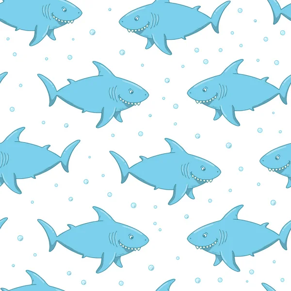 Nahtloses Muster Mit Haien Auf Weißem Hintergrund Kinderhaie Drucken Für — Stockvektor