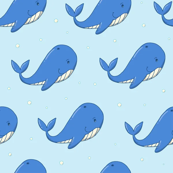 Wale Nahtlose Muster Auf Blauem Hintergrund Gut Für Kinder Textildrucke — Stockvektor