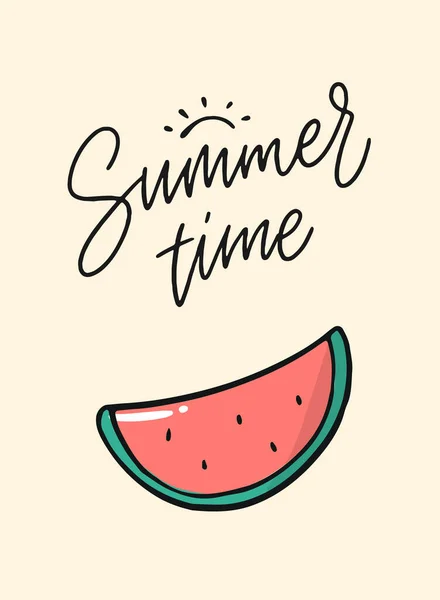 Summer Lettering Quote Summer Time Decorated Watermelon Doodle Good Posters — ストックベクタ