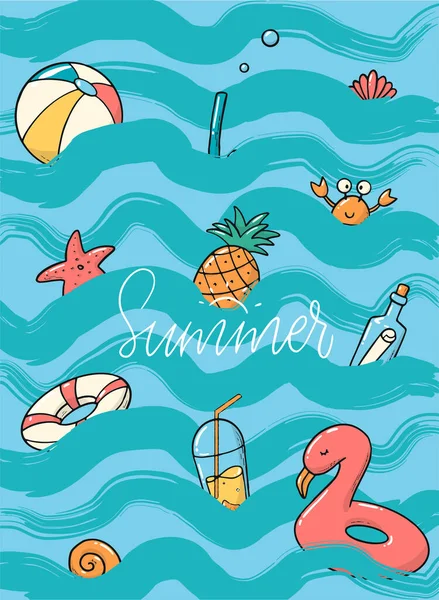 Summer Lettering Quote Decorated Doodles Good Posters Prints Cards Invitations — ストックベクタ