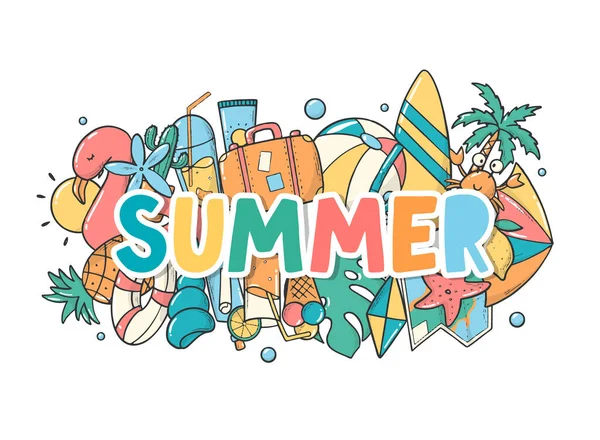 Lettering Quote Summer Decorated Doodles Good Sticker Print Sublimation Greeting — ストックベクタ