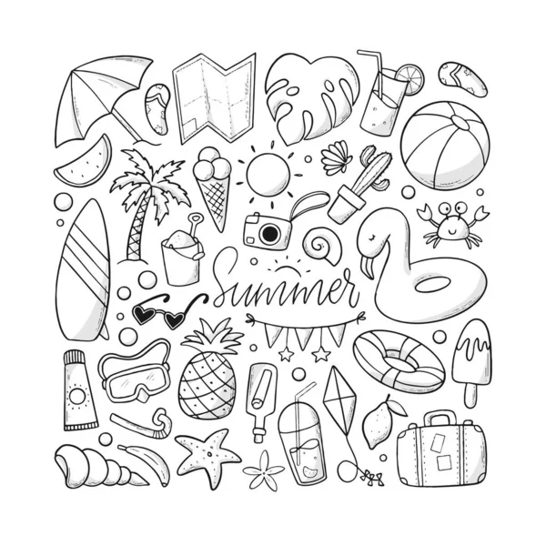 Summer Doodles Clip Art Isolated White Background Good Kids Colouring — ストックベクタ