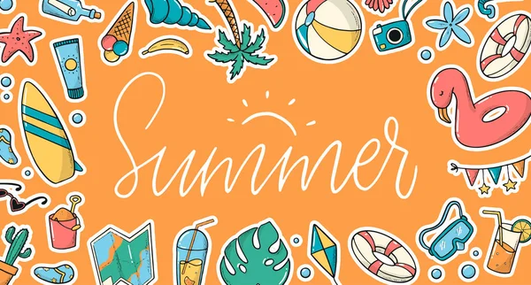 Summer Banner Decorated Doodles Lettering Quotes Good Posters Prints Labels — 스톡 벡터