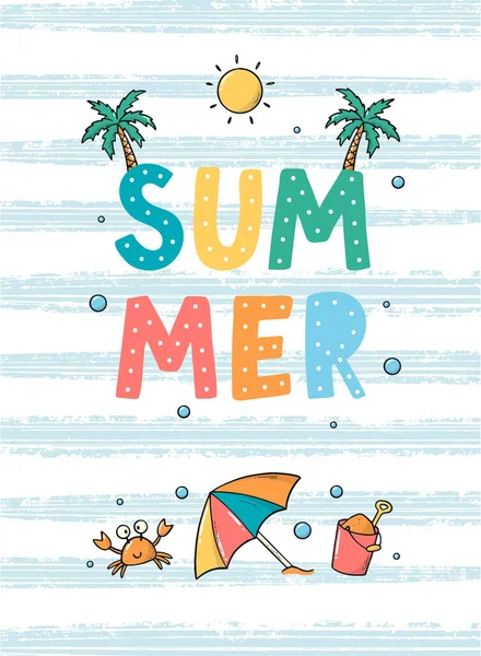 Summer Greeting Card Decorated Lettering Quote Doodles Good Posters Prints — ストックベクタ