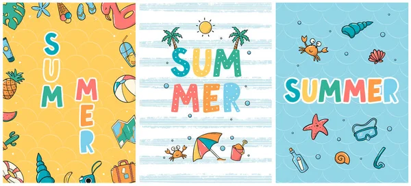 Set Sommer Grußkarten Poster Drucke Einladungen Banner Usw Eps — Stockvektor