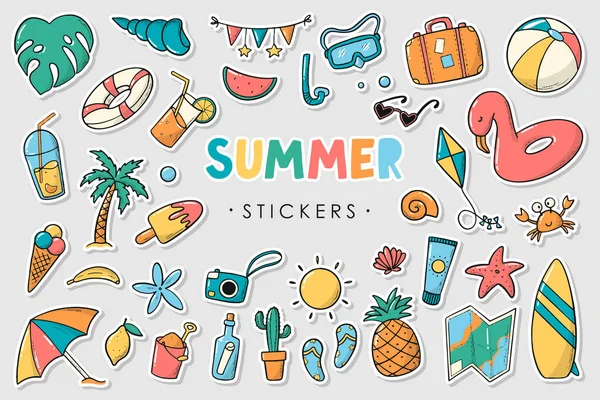 Set Summer Stickers White Edge Good Labels Prints Sublimation Cards — ストックベクタ