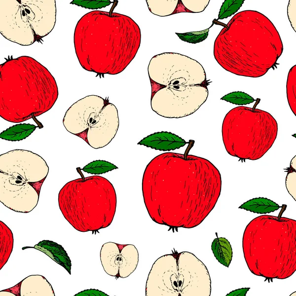 白地に手描きりんごを使った可愛らしいシームレスなパターン 壁紙包装紙繊維生地印刷製品パッケージデザイン Eps — ストックベクタ