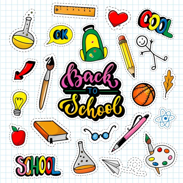 Cute Hand Drawn Colorful School Doodles Perfect Stickers Decoration Posters — Stockvector