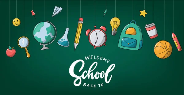 Back School Banner Decorated Doodles Lettering Quote Good Posters Prints — Stockvector