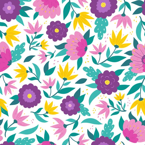 Floral Seamless Pattern Surface Prints Abstract Flowers Nad Leaves Wrapping — Vector de stock