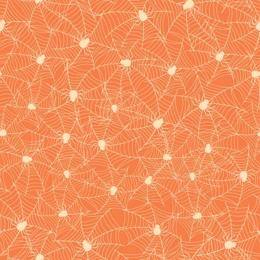 Turuncu arka planda örümcek ağı olan cadılar bayramı deseni tekstil baskıları, ambalaj kağıdı, yapıştırma kitabı, durağanlık, ambalaj, arka plan vs. EPS 10
