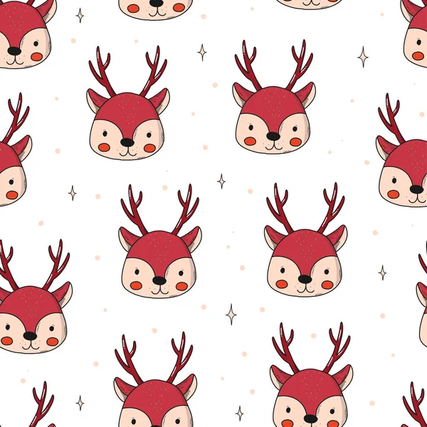 Christmas Seamless Pattern Hand Drawn Rein Deers Wrapping Paper Scrapbooking — Διανυσματικό Αρχείο