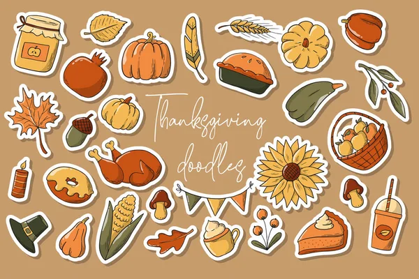 Thanksgiving Pre Made Stickers White Edge Isolated Brown Background Good — Image vectorielle