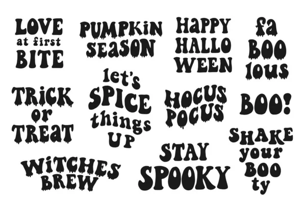 Set Citazioni Groovy Lettering Halloween Isolato Sfondo Bianco Buono Sublimazione — Vettoriale Stock