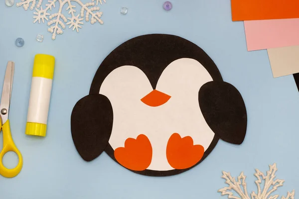How to make funny penguin winter craft of color paper. Original project for children. Step-by-step photo instructions. Step 2