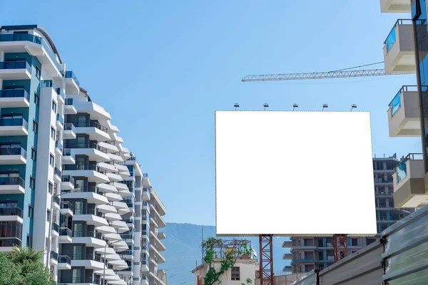 Residential Area City Construction White Billboard Front Blue Sky Clouds — Fotografia de Stock