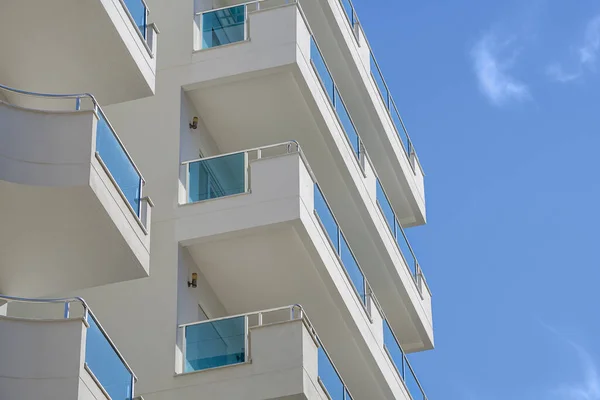 Part White Building Square Balconies Metal Railings — стоковое фото