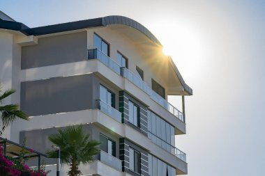 Modern urban architecture. Detail of a residential apartment building. Residential property exterior.