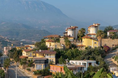 View of the cottage village in the suburbs of Alanya. Evening time.
