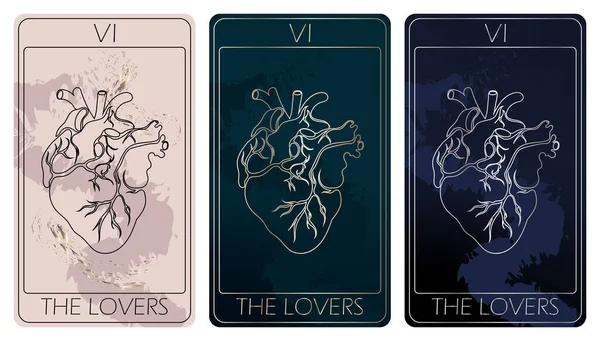 Lovers Card Major Arcana One Line Drawing Tarot Cards Tarot — Vetor de Stock